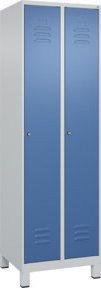 C+P Wäsche-Spind Classic PLUS mit 2 Abteilen, Füße, Zylinderschloss, Grau/Blau, H x B x T: 195 x 60 x 50 cm - Bild 1