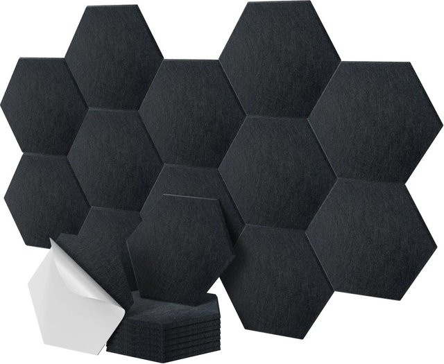 Relaxdays Akustikplatten Set Hexagon aus Polyester, Schwarz, Selbstklebend, 36 Stück, B: 30 cm, T: 26 cm, H: 0,9 cm - Bild 1