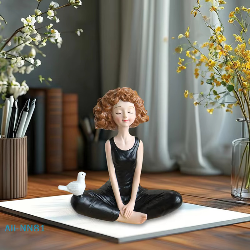 Yoga-Mädchen Kunstskulptur aus Kunstharz in Schwarz als moderne Deko-Figur für deinen Schreibtisch oder dein Bücherregal - Bild 2