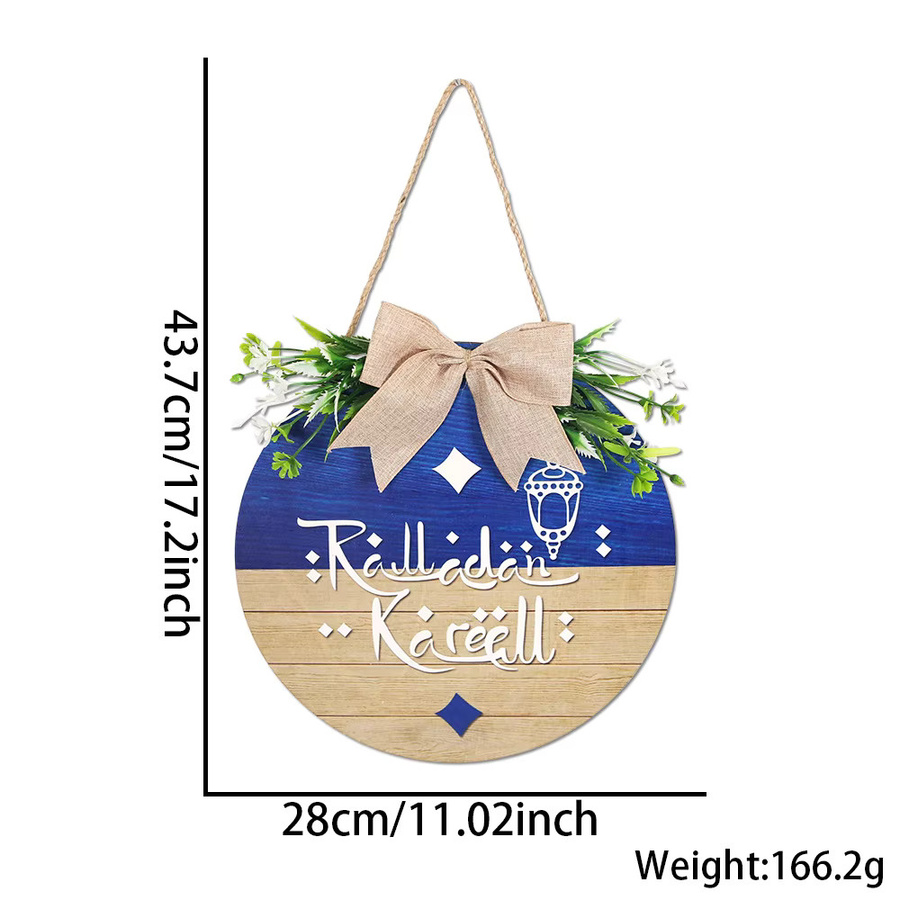 WEIGAO Ramadan Kareem Holzschild als runder Eid Mubarak Türhänger und Wanddekoration mit Mond- und Buchstaben-Motiv - Bild 5