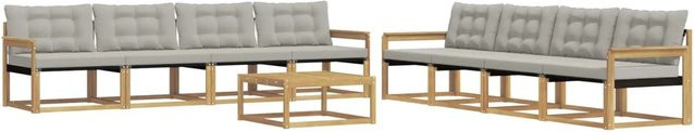 vidaXL Outdoor-Sofagarnitur aus Akazienholz mit Textilene und Polstern, 9-teiliges Set, Weiß-hellgrau, B/T/H: 79 x 79 x 37 cm - Bild 1