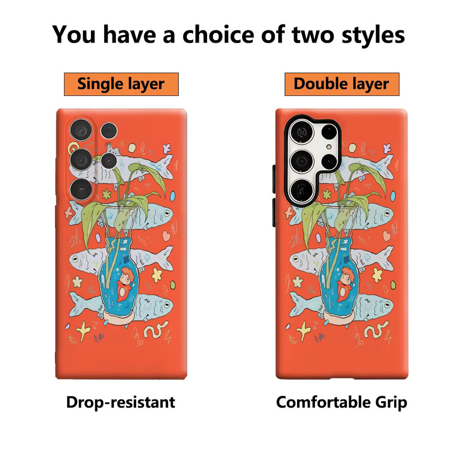 Handyhülle Skurrile Fische und Vase für Samsung Galaxy S25 Ultra, S24, S23 Ultra Plus mit glänzender doppellagiger Rückseite in Multicolour - Bild 2