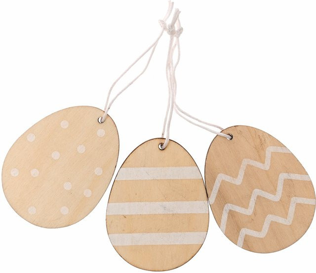 Rico Design Holzhänger Ostereier in Natur für Ostern und Frühling, 3 Stück - Bild 1