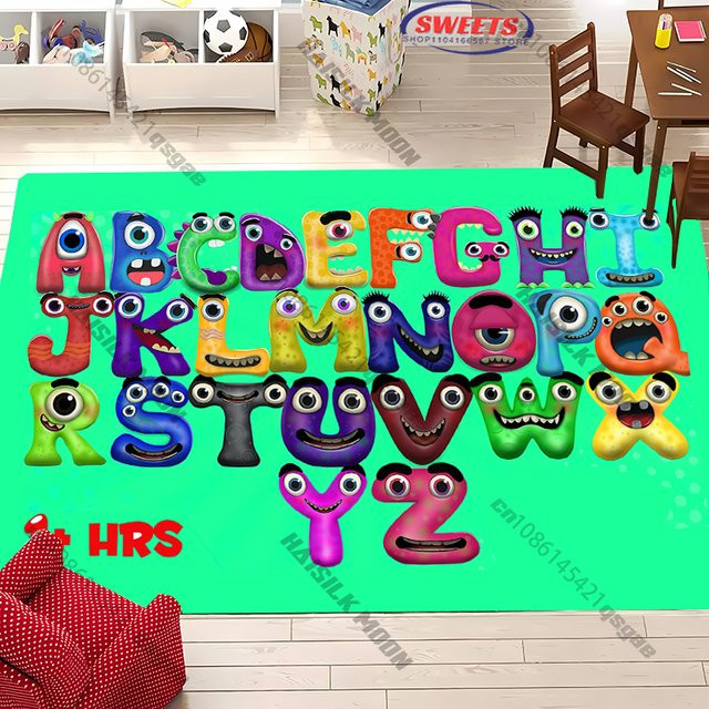 HAISILK MOON Rutschfester Teppich mit lustigem Monster-Alphabet-Print für Kinderzimmer, Wohnzimmer und Schlafzimmer, Mehrfarbig - Bild 1