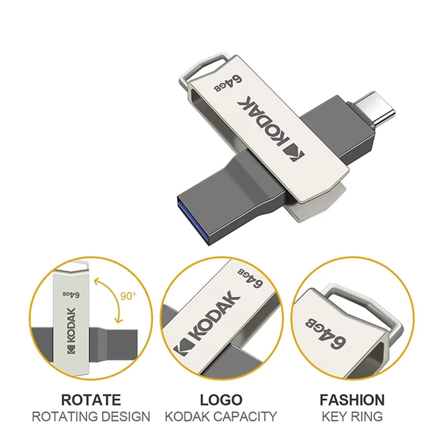 Kodak K273 Dual-Flash-Laufwerk USB 3.2 Typ C High Speed Pendrive aus Metall in Silber - Bild 5