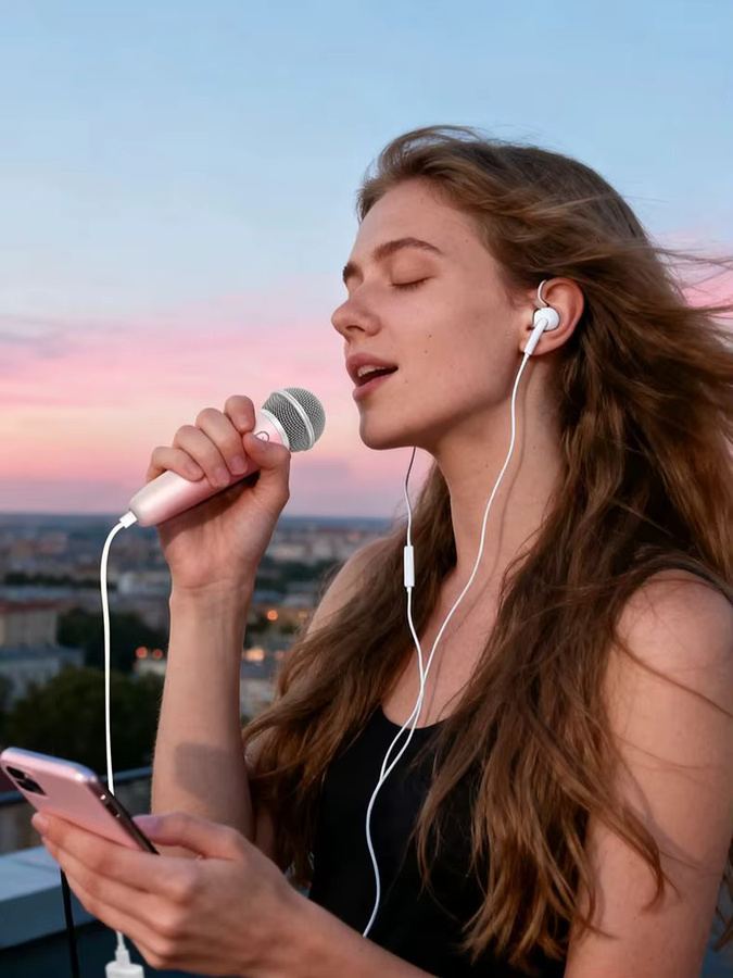 PUREMIC Karaoke-Mikrofon in Pink mit Kopfhörer-Feedback für Gesang und Aufnahmen, kompatibel mit Spotify, Smule, YouTube und Apple Music - Bild 5