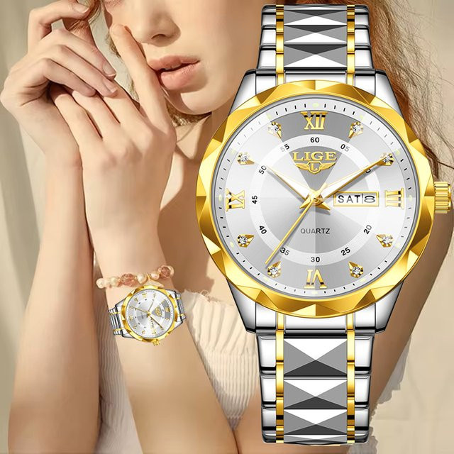 LIGE Armbanduhr, Quarz, Edelstahl, Diamantbesetzt, Weiß, Damen - Bild 1
