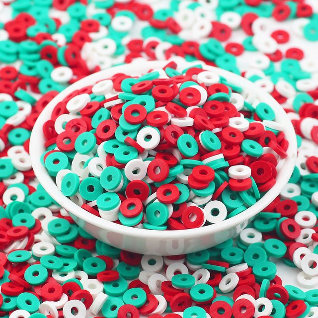 JHNBY Tonperlen, 6 mm, rot, grün, weiß, Weihnachtsthema - Bild 1