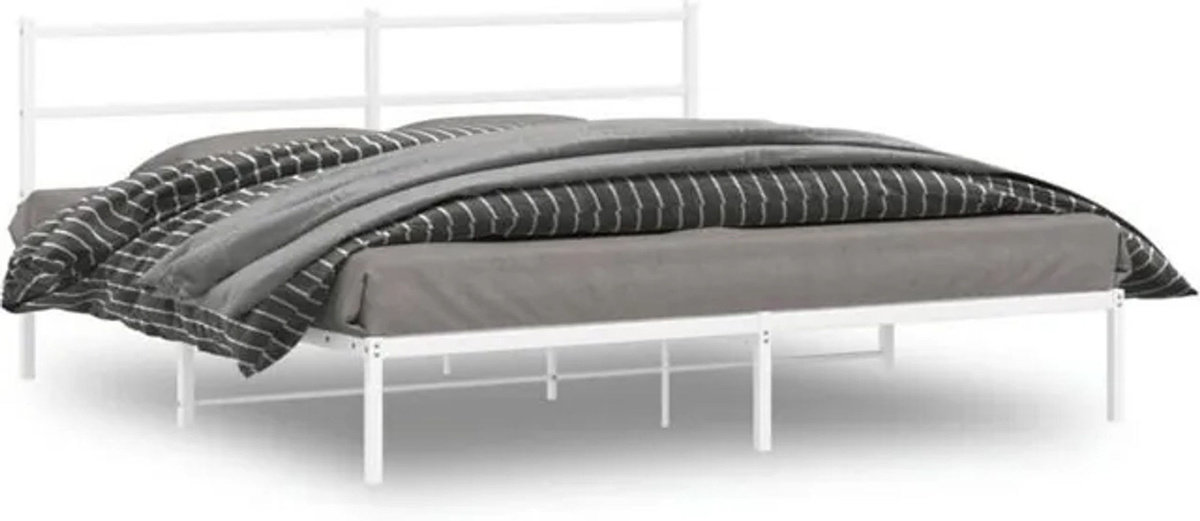Vidaxl Metallbett mit Kopfteil in Weiß, klassisch und minimalistisch, B: 193 cm, L: 203 cm - Bild 1