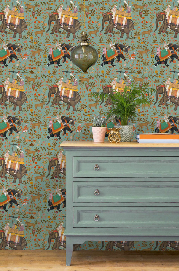 MINDTHEGAP Wandtattoo Mural Hindustan WP20257 in Orange und Multicolour mit floralem und ethnischem Design - Bild 1