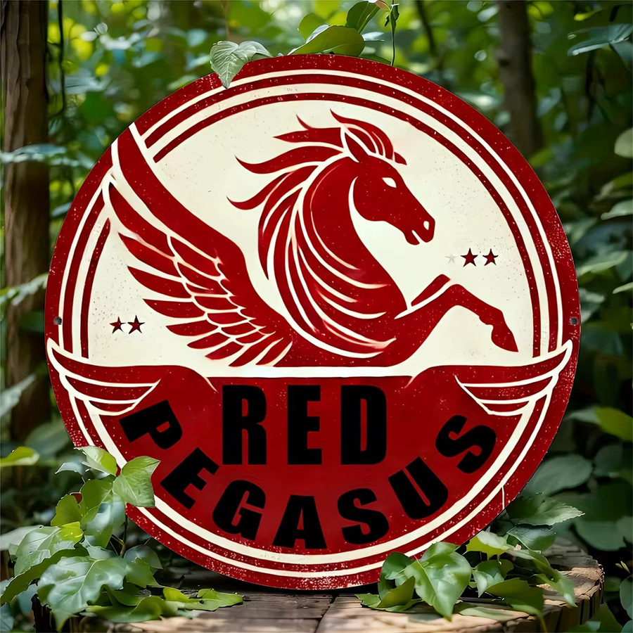 Potdemiel Vintage Metallschild Roter Pegasus aus Aluminium, B/H: 19,81 x 19,81 cm - Bild 6