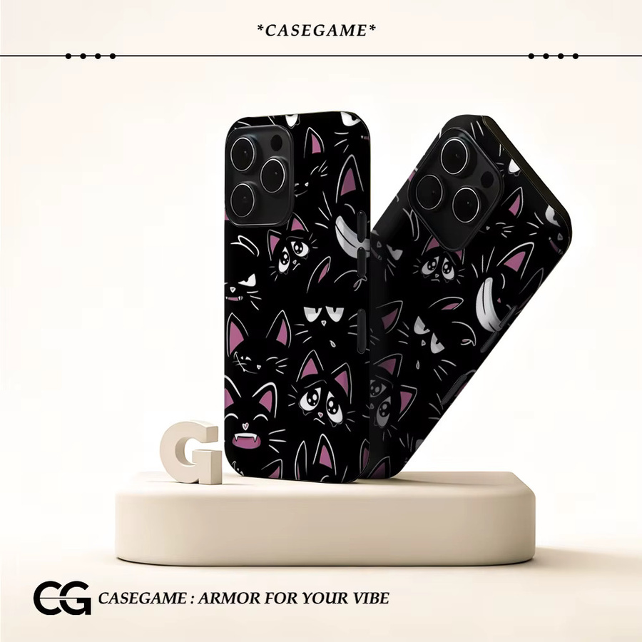 Potdemiel Handyhülle Midnight Cat Grin für iPhone 17 16 15 14 13 Pro Max Plus, Schwarz, Doppelschichtige Rückseite - Bild 2