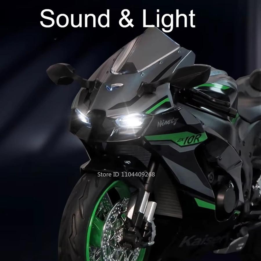 MAKEDA Kawasaki ZX-10R KX450 Motorrad Spielzeug Modell, Maßstab 1:12, Metall, Grün - Bild 4