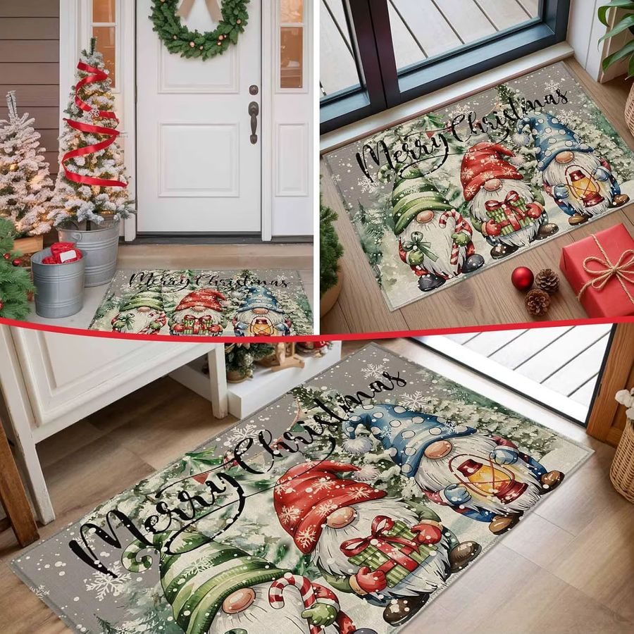 VIKAMA Weihnachts-Teppich mit Cartoon-Weihnachtszwerg als rutschfeste und verschleißfeste Fußmatte für Innen und Außen - Bild 2