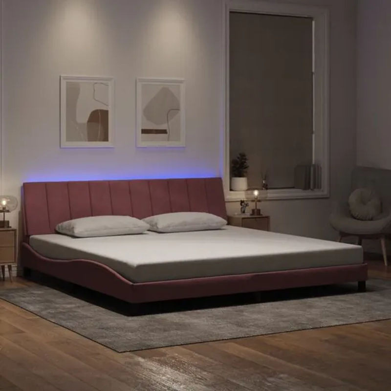 Modernes Polsterbett Hanko mit LED von vidaxl in Rosa aus Samt, B/T: 200 x 200 cm - Bild 1