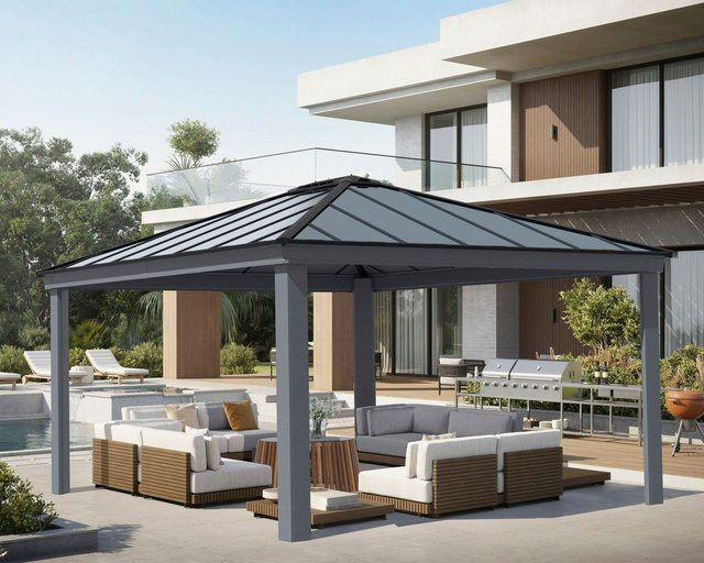 Canopia Dallas Gartenpavillon aus Aluminium und Polycarbonat in Anthrazit B: 483,7 cm, T: 306,7 cm, H: 422 cm - Bild 2