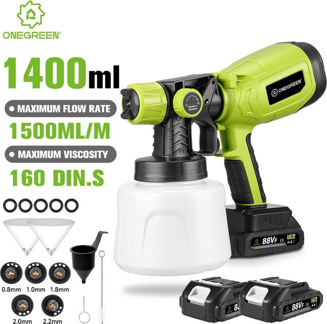 ONEGREEN Kabellose elektrische Spritzpistole 850W in Grün mit 1400 ml Behälter für Makita 18V Akku - Bild 1