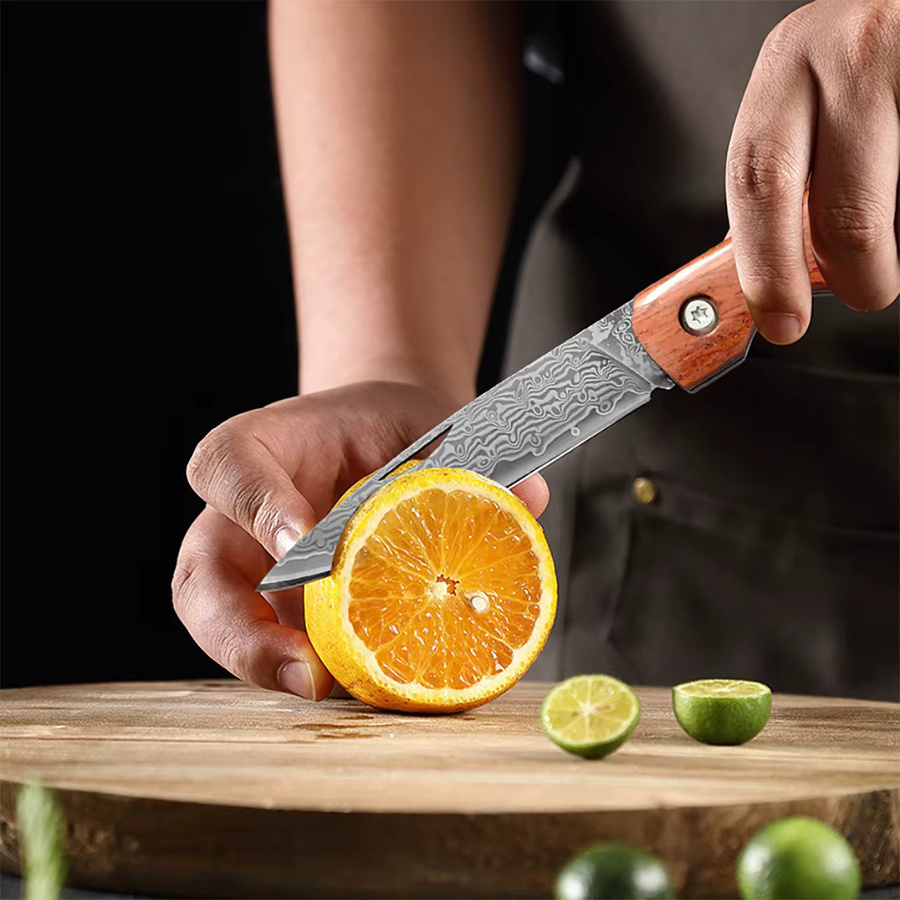 WXCOO Edelstahl Klappmesser als praktisches Schälmesser für Obst und Melonen mit Holzgriff - Bild 2