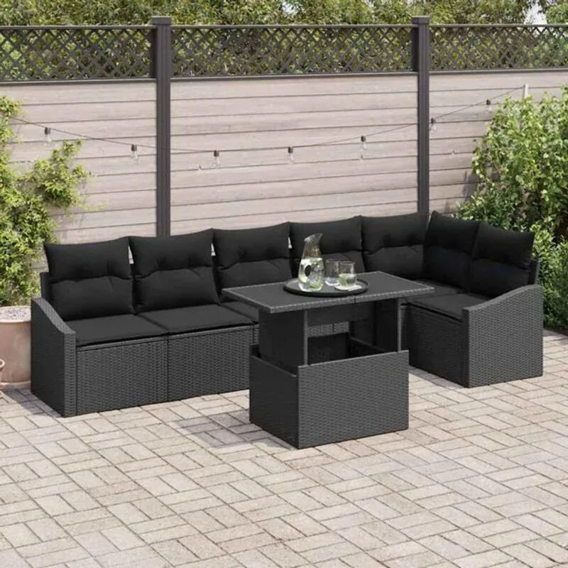 vidaxl Garten-Sofa-Set aus Polyrattan mit 7-teiligen Kissen in Schwarz, B/T/H: 100 x 55 x 73 cm - Bild 1