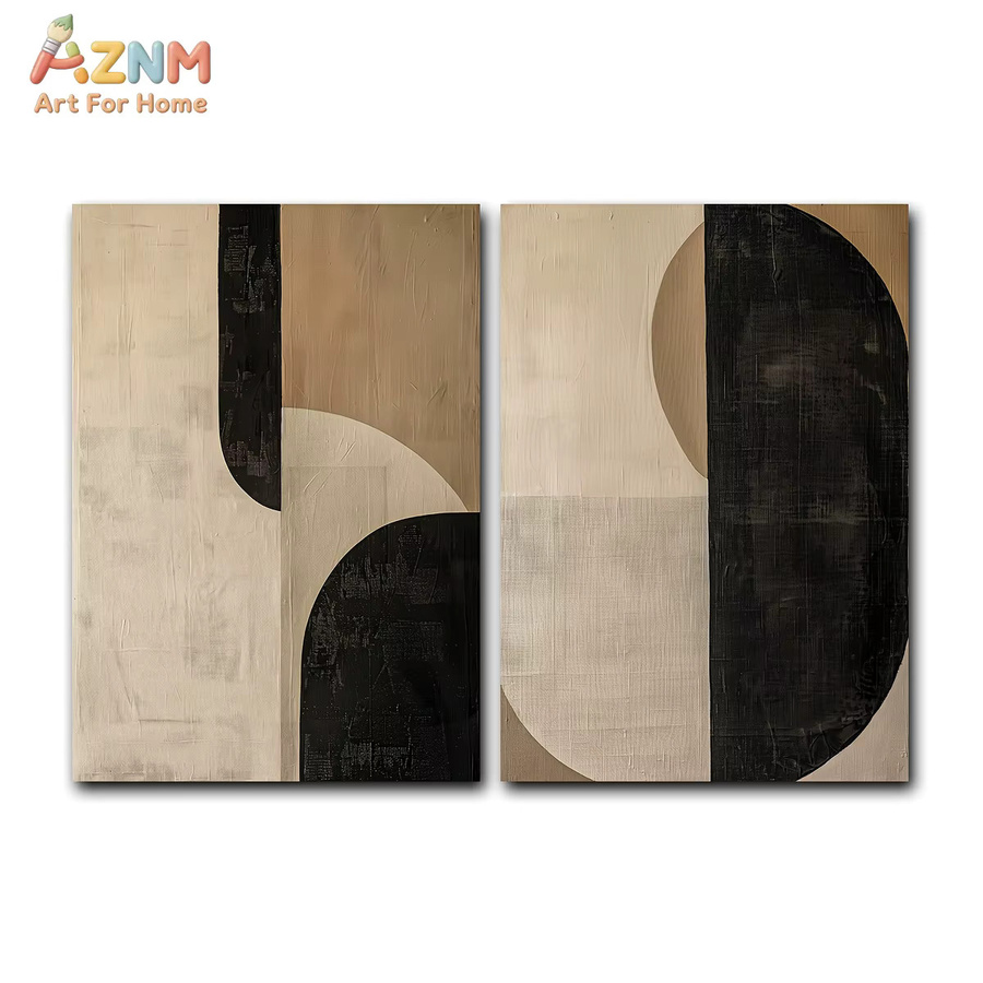 AZNM Abstrakter Leinwanddruck mit geometrischem Design in Beige und Schwarz, minimalistische Wanddekoration für Wohnzimmer und Schlafzimmer, ungerahmt - Bild 2