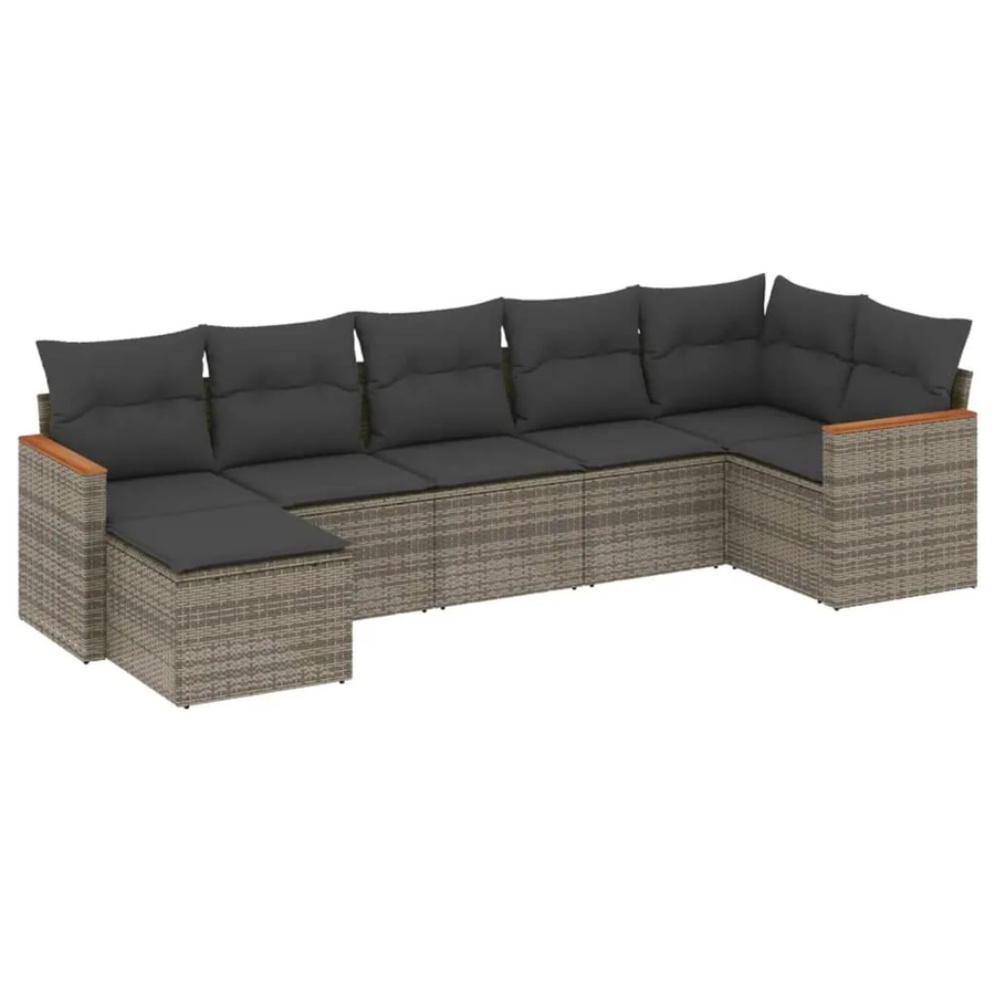 vidaXL 7-tlg. Garten-Sofagarnitur in L-Form aus Poly-Rattan mit Kissen in Grau - Bild 2