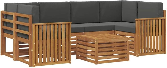 vidaXL Sofagarnitur 7-teilig aus Massivholz Akazie in Anthrazit und Natur mit L-Form und Polsterkissen - Bild 1