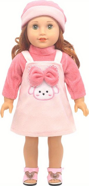 LIN KUN Mädchenpuppenkleidung Set in Rosa mit Kaninchen-Plüschrock und Schleife passend für 18-Zoll-Puppen - Bild 1