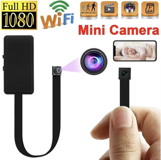 DIXSG Mini WiFi Kamera HD 1080P Tragbarer Video Recorder mit P2P Drahtloser Webcam und Loop-Aufnahme in Schwarz - Bild 1