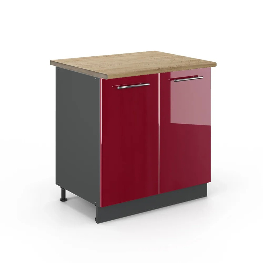 Vicco Spülenunterschrank Fame-Line in Bordeaux Hochglanz und Anthrazit mit Regal und Eichen-Optik, Breite: 80 cm, Höhe: 82 cm, Tiefe: 60 cm - Bild 2