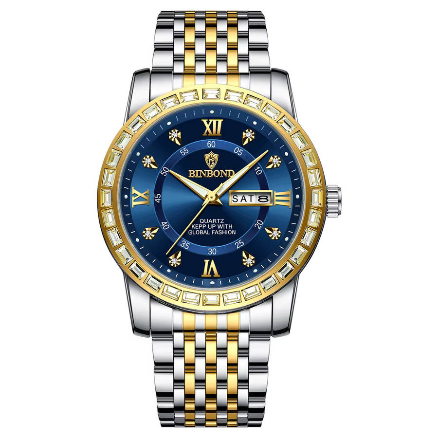 BINBOND Armbanduhr Quarz, Edelstahl, Blau, Herren, Datum, Wochentag - Bild 7