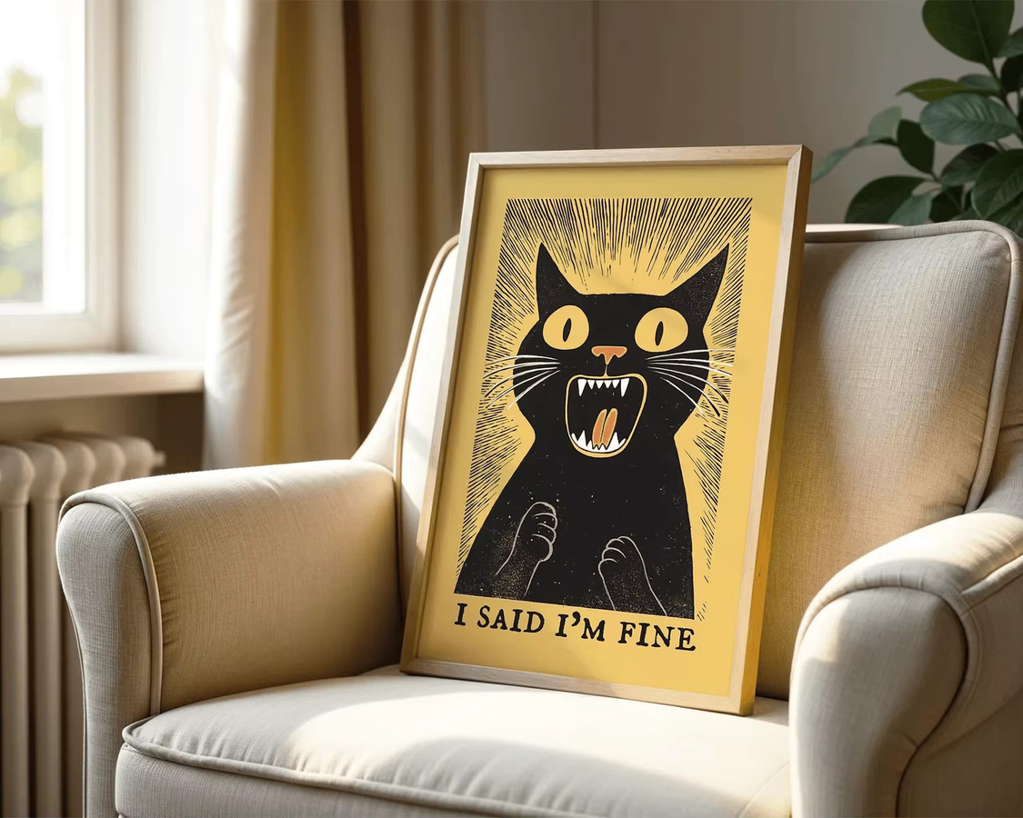SHENCHEN Retro Wandkunst I Said I'm Fine Lustiges Schwarzes Katzen Poster Digitaler Druck für Büro und Zuhause - Bild 3