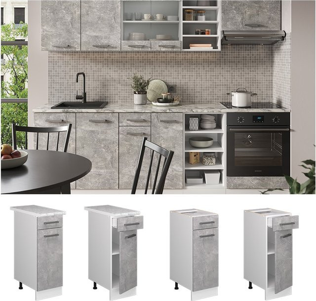 Vicco Apothekerunterschrank R-Line Küchenschrank in Weiß Beton B: 30 cm - Bild 1