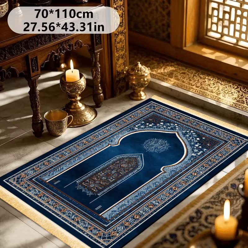 VIKAMA Islamische Gebetsmatte mit böhmischem Muster und Bogendesign in Blau, waschbar und faltbar - Bild 2
