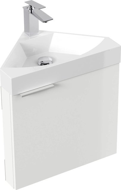 Posseik Eckbadmöbel Delta Slimline für das Gäste-WC in Weiß Hochglanz mit SoftClose-Funktion - Bild 1