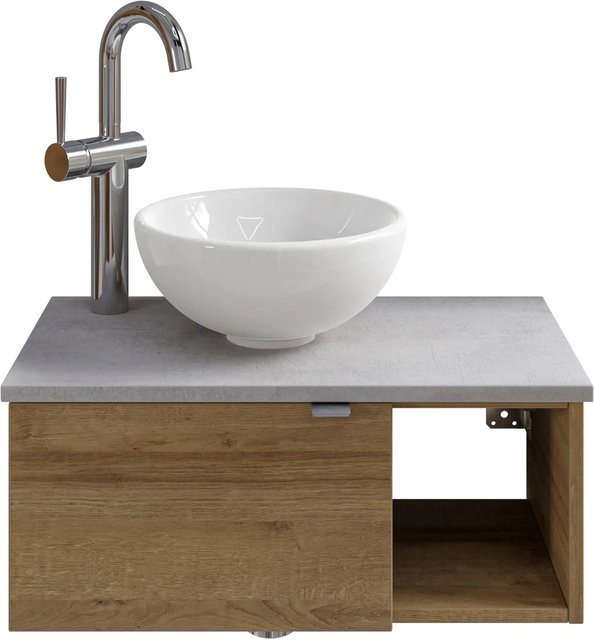 Pelipal Waschtisch-Set Serie 6915 Riviera Eiche-Oxid Hellgrau mit Keramikwaschbecken und Schrank mit Soft-Close-Türen, Breite: 61 cm - Bild 1