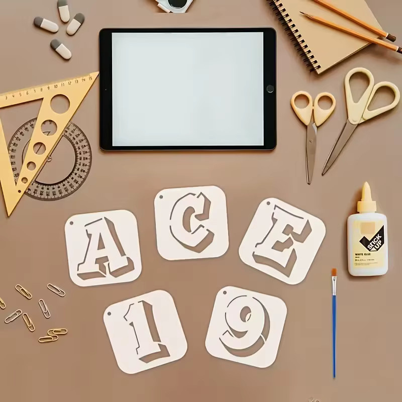 36-teiliges Schablonen-Set aus Kunststoff mit Buchstaben und Zahlen für DIY-Malerei und Scrapbooking, 2,95 Zoll Alphabet-Vorlagen - Bild 3