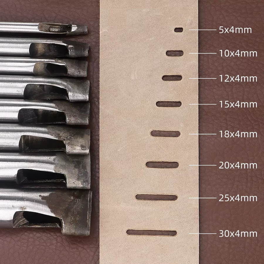QJH Leder-Stanzwerkzeug in Silber mit 4mm Meißelkopfbreite, ovaler Flachstanzer und abgerundeter Geradstanzer für Uhrenarmbänder und Gürtel - Bild 4