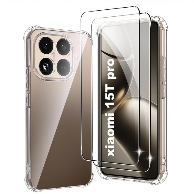 Set aus 2 transparenten, stoßfesten TPU-Handyhüllen und gehärtetem Glas mit Anti-Blau-Schutz für Xiaomi 15T Pro und Xiaomi 15T - Bild 1