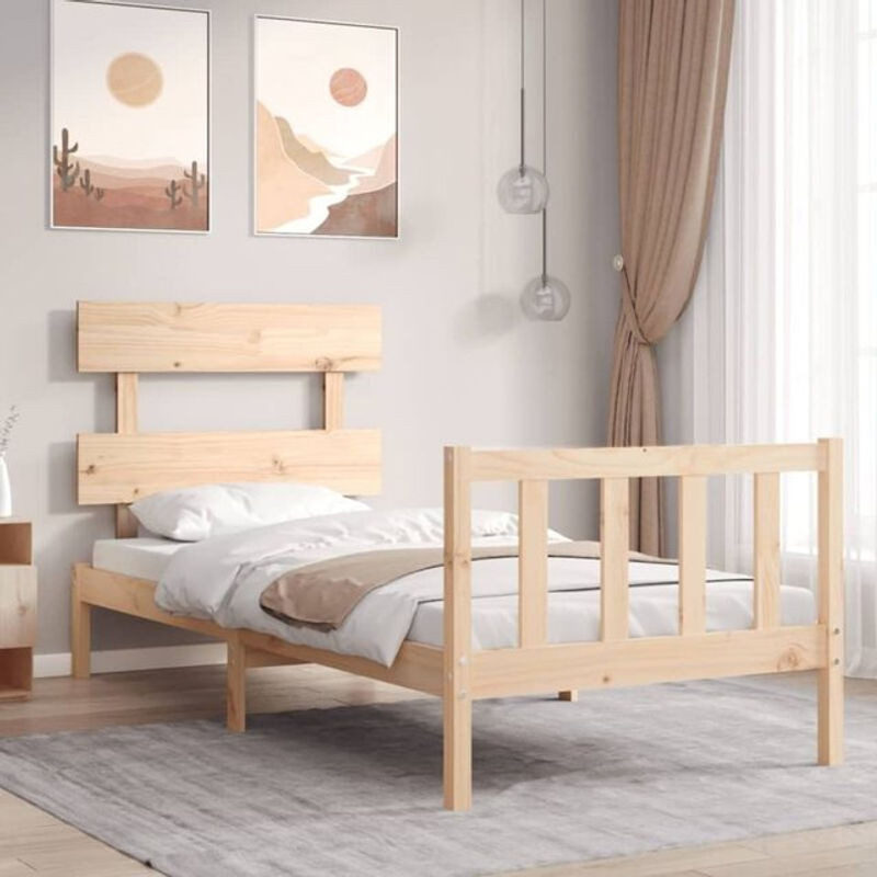 Massivholzbett aus Kiefer mit Kopfteil von Vidaxl in Braun Natur, B/T/H: 190 x 95,5 x 81 cm - Bild 1