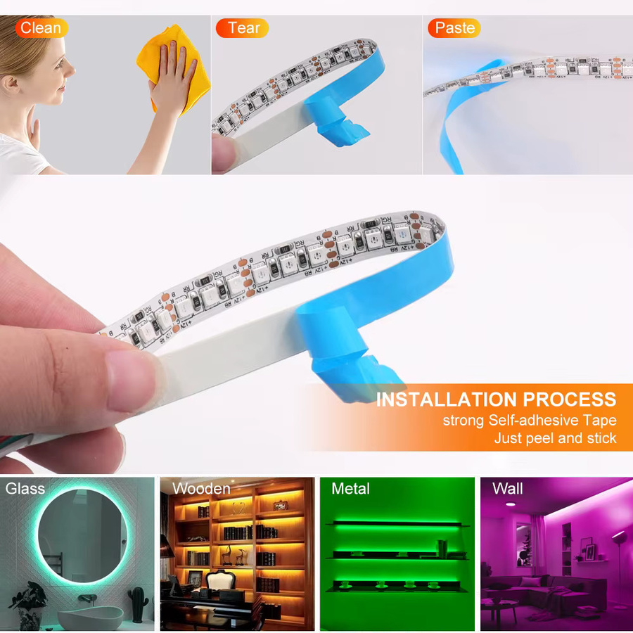HEGEHE RGB-LED-Streifenlicht Multicolour, 12 V, SMD, IP67 wasserdicht, flexibles LED-Band für die Raumdekoration - Bild 5