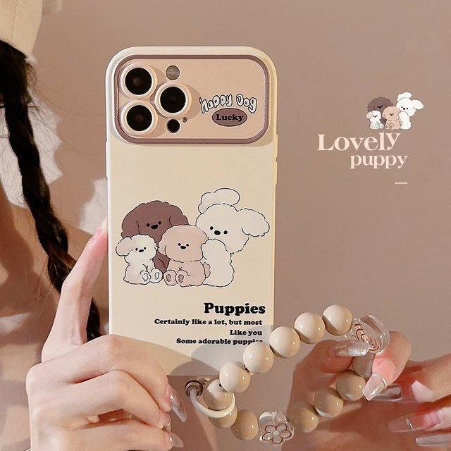 MUQGEW Stoßfeste iPhone Schutzhülle mit Cartoon-Welpen-Design und Handgelenkkette für iPhone 16 bis 7/8 Plus - Bild 1