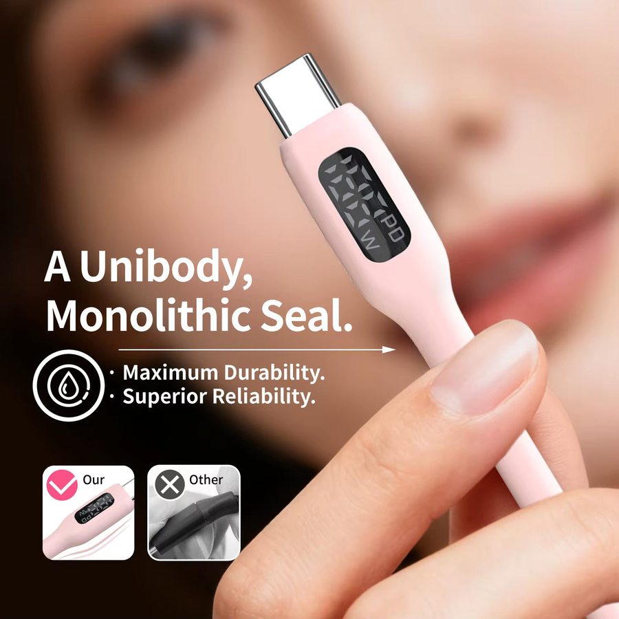 LAIHONEN 100 W USB-C-Schnellladekabel aus superflexiblem Silikon in Rosa für Telefon, Tablet und Laptop - Bild 5