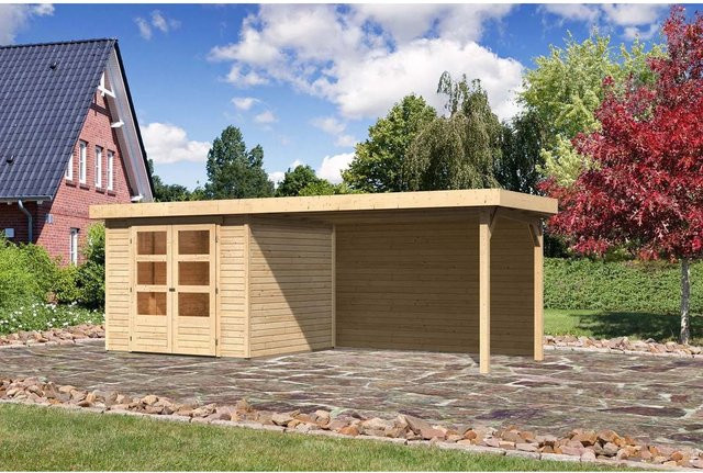 Karibu Holz-Gartenhaus Boras mit Flachdach in Natur, unbehandelt, B/T/H: 242 x 238 x 211 cm - Bild 1