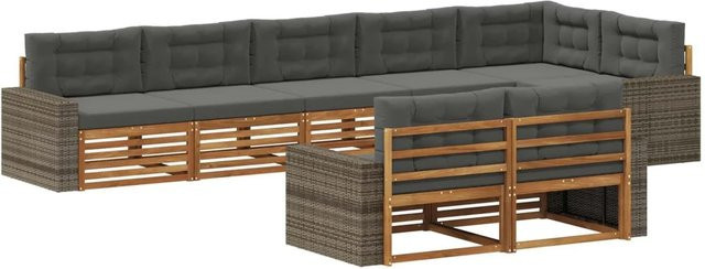 vidaXL Outdoor-Sofagarnitur L-Form aus Akazienholz in Natur und Anthrazit mit Kissen und Rückenpolstern - Bild 1