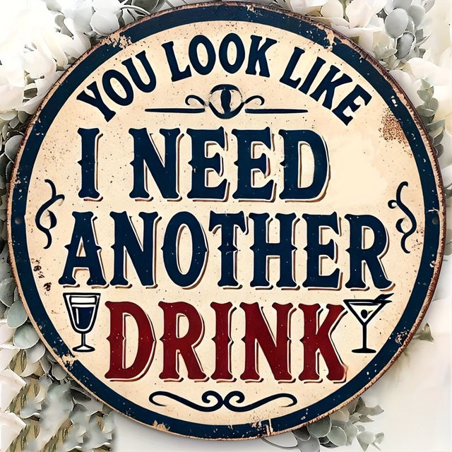Potdemiel Vintage Eisenschild You Look Like I Need Another Drink Rund, Mehrfarbig, Durchmesser: 20 cm - Bild 1