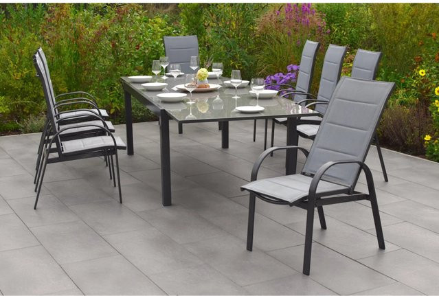Merxx Marini Gartenmöbel Set 9-tlg. in Grau mit Semi-Ausziehtisch und 8 Stühlen, B/T: 100 x 180/250 cm - Bild 1