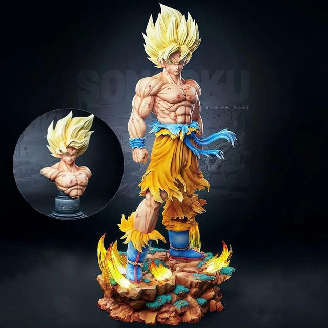 Yiran toy 1 Dragon Ball Z Son Goku Actionfiguren Set mit LED-Basis und austauschbaren Köpfen - Bild 1