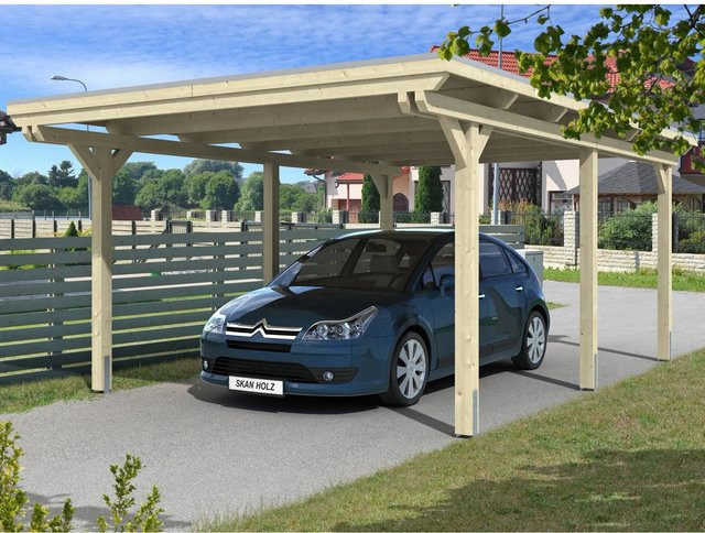 Skan Holz Carport Emsland aus Fichten-Leimholz in Beige mit flacher Dachform, Breite: 404 cm, Tiefe: 604 cm, Höhe: 242 cm - Bild 1