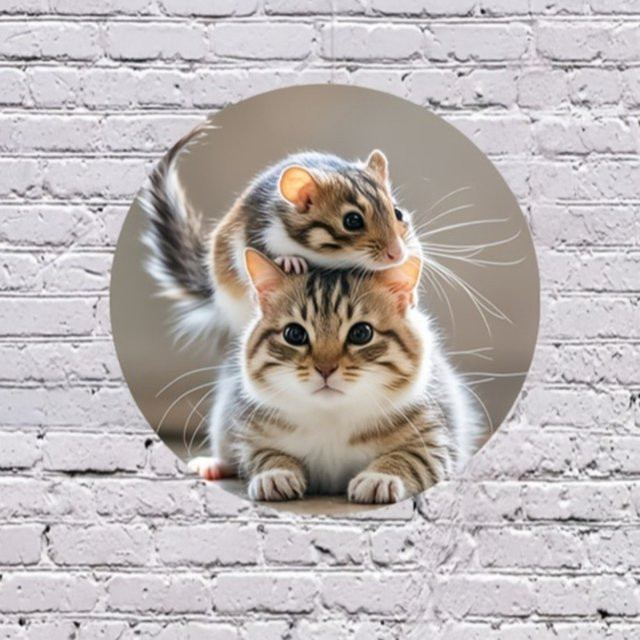 HELLOYOUNG Katzen- und Mausschild Metallwanddekoration in Mehrfarbig, Rund, Durchmesser: 20 cm - Bild 1