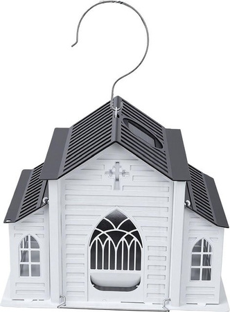 Fishine Solar-Vogelfutterhaus aus Metall mit Solarlampe in Weiß, 5 Pfund Fassungsvermögen